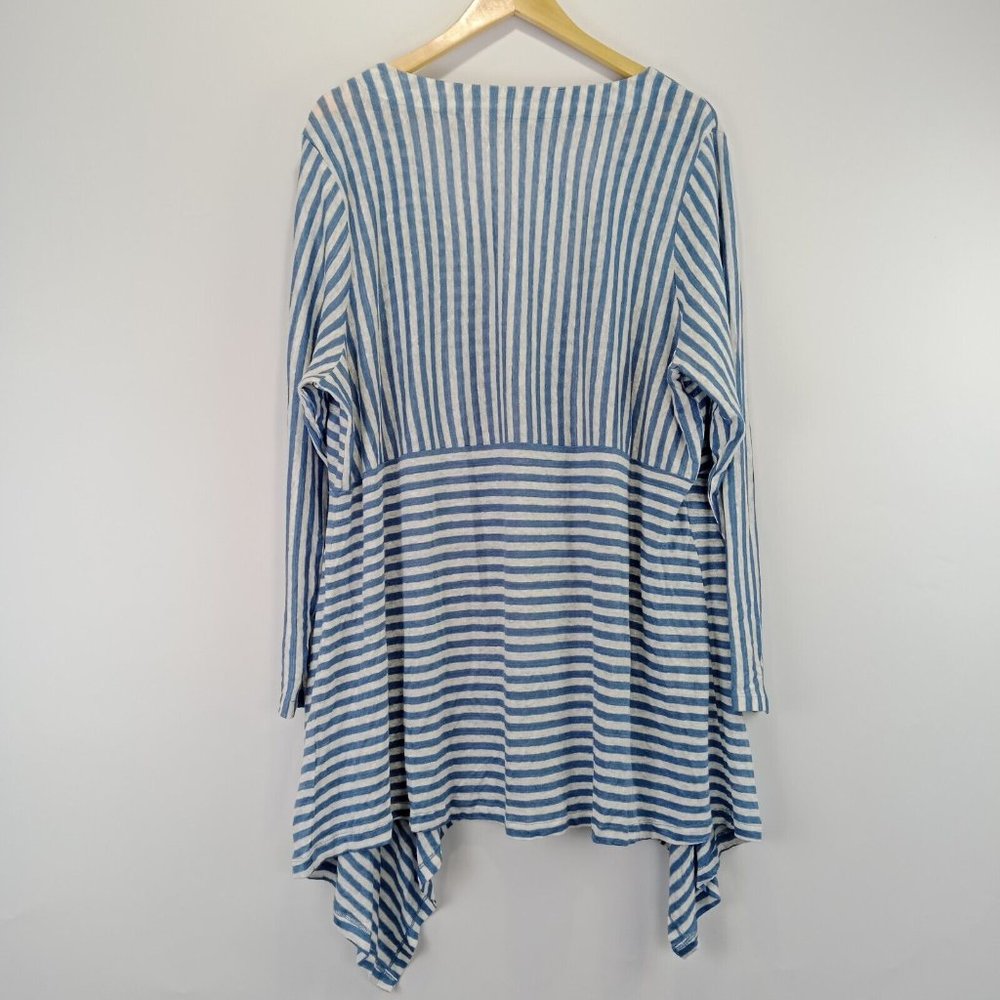 Soft Surroundings Linen Cardigan Blue Stripe V Neck Women Plus‎ Sz 1X NEW! - Picture 5 of 10